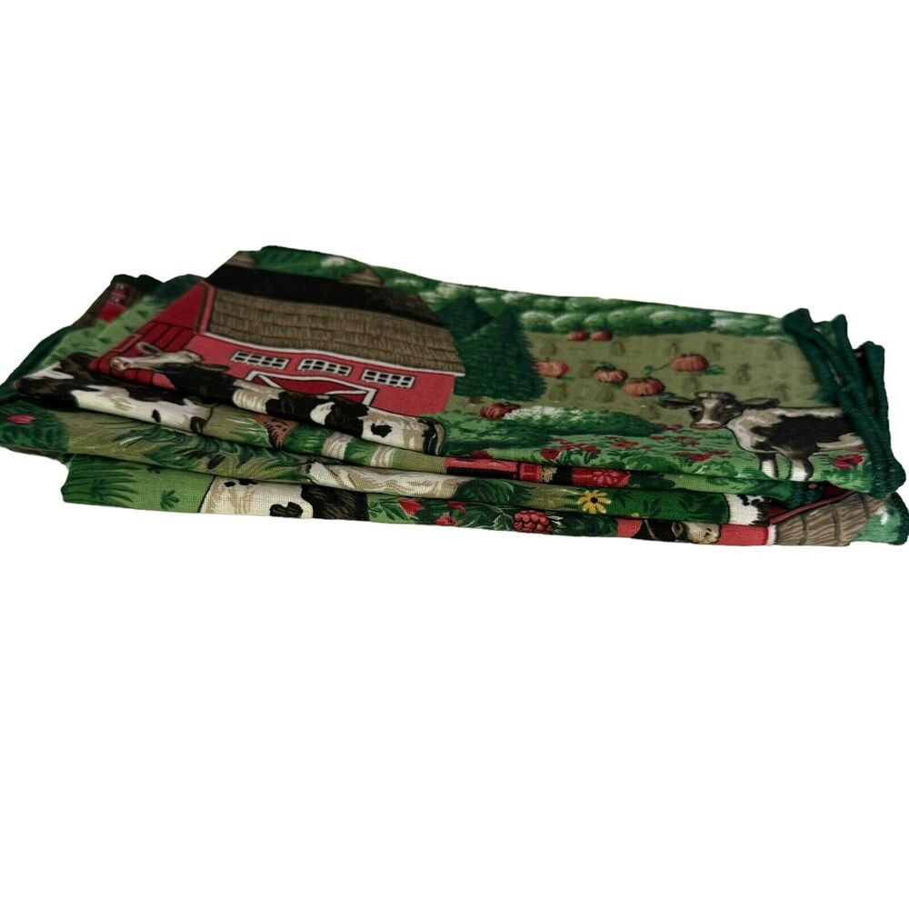 Farm Napkins Joan Kessler Concord Fabrics Barn Cows Farmhouse Decor Set Of 6